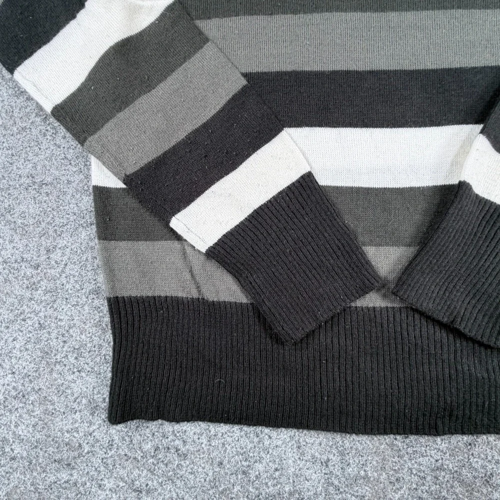 BKE Pullover Sweater‎ Mens L Black Gray White Striped Classic Office Wear Preppy